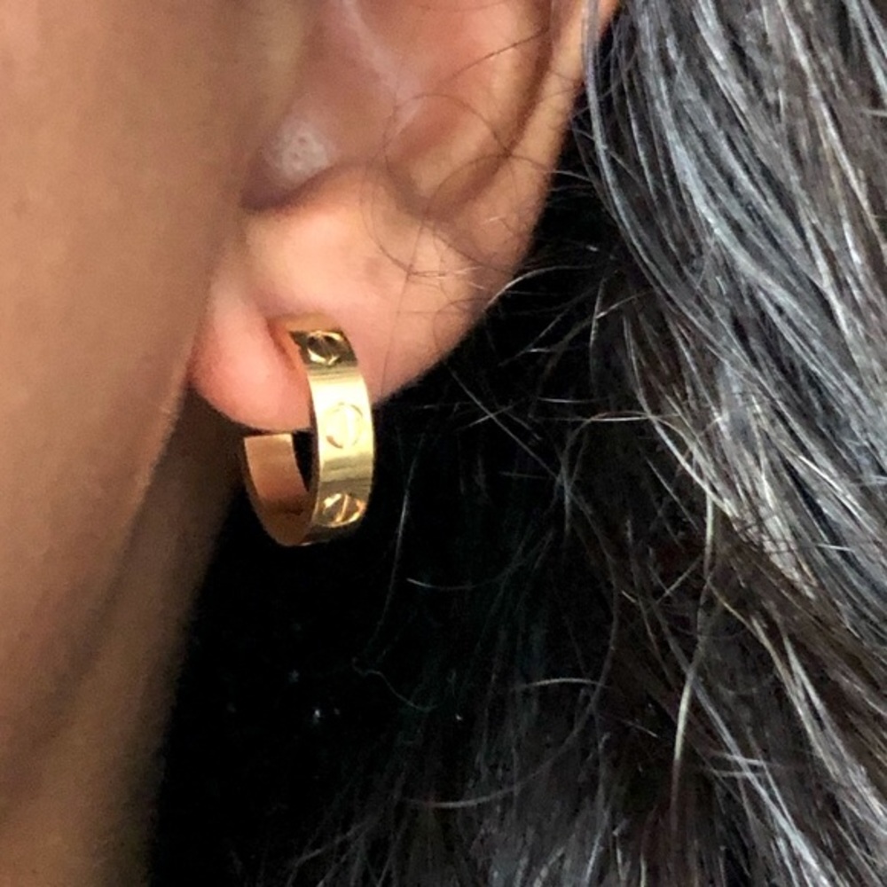 Gold Small Screw Hoop Earrings - Picture 2 of 14